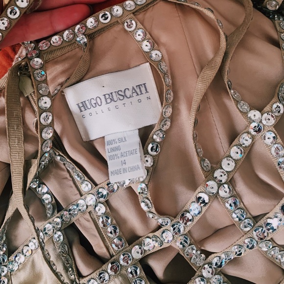 Hugo Buscati nude gown with crystal geometric neckline. Size 14. - Picture 4 of 4